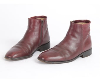 Skórzane botki vintage w kolorze bordowym – damskie, rozmiar US8.5 / EU39