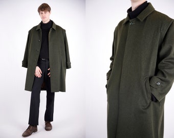 1970s Vintage Italian Green Olive Wool Loden Longcoat Greatcoat Overcoat Autumn Winter for Men