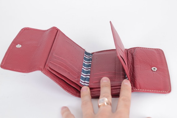 Vintage Leather Wallet Red TIE RACK LONDON Crimso… - image 4