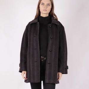 1970s Vintage Brown Grey Coat Striped Patterned Cosy Llama Wool Winter Autumn Longcoat Topcoat Greatcoat for Women