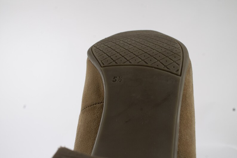 US7.5 Vintage Beige Partial SuedeLeather Heels Retro 70s Pumps Block Heel Womens Shoes EU38 UK5.5 US7.5