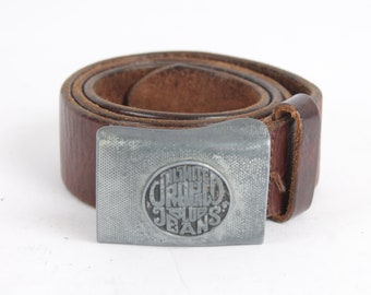 Vintage Brown Full Grain Leather Belt with Steel Buckle