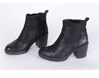 US6.5 Vintage Chelsea Black Booties Leather Ankle Boots for Women size EU37 UK4.5 US6.5