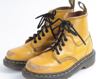 US3 Vintage Dr Martens Yellow Leather Doc Festival Punk Rocker Martens Boots Womens EU34 / US3 / UK1