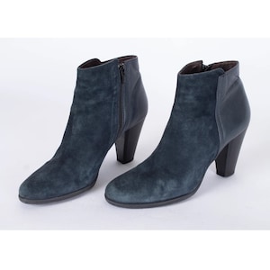 US8.5 Dark Blue Ankle Booties Vintage Suede Heeled Ankle Boots for Women size EU39 UK6.5 US8.5