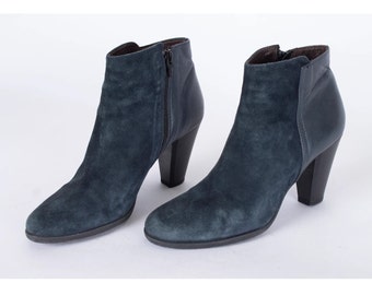 US8.5 Dark Blue Ankle Booties Vintage Suede Heeled Ankle Boots for Women size EU39 UK6.5 US8.5