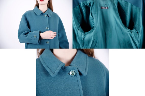 1970s Vintage Blue Cyan Turquoise Coat Loden Wool… - image 10