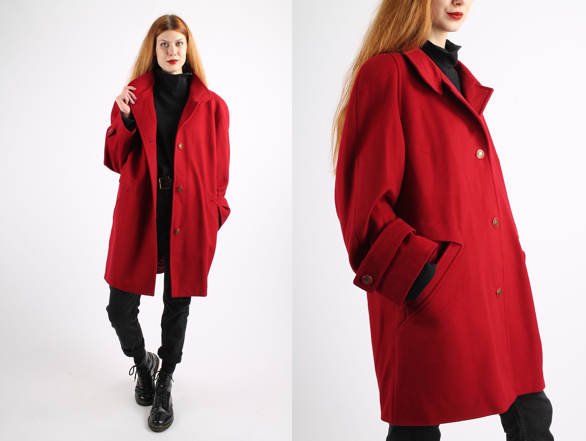 1960s Vintage Red Crimson Wool Winter Autumn Coat Jacket for Women