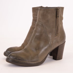 US8.5 Leather Ankle Boots Vintage 90s Brown Zipper for Women size EU39 UK6.5 US8.5