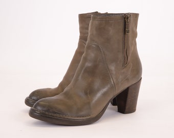 Hochwertige Leder Stiefeletten Vintage 90er Jahre Braun Reißverschluss für Frauen Größe 39