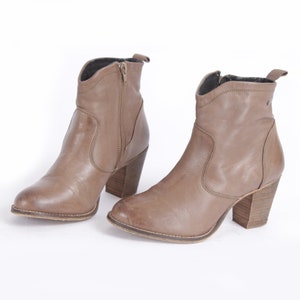 US6.5 Brown Booties Studded Zipper Vintage Leather Boots for Women size EU37 UK4.5 US6.5