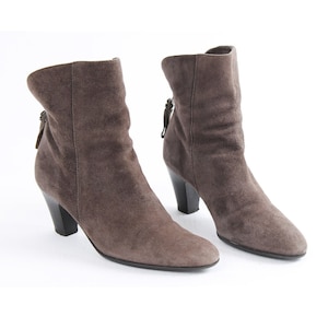 US6.5 vintage bruine suède leren laarzen met ritssluiting en blokhak voor dames maat 37, VK 4,5 VS 6,5