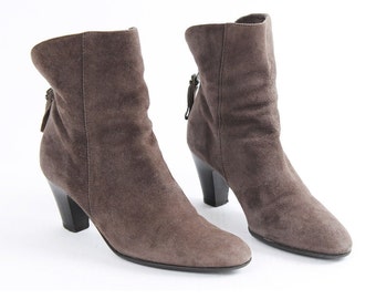 Vintage Brown Suede Block Heel Boots - EU 37 / US 6.5