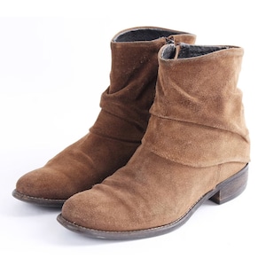 US6.5 vintage suède cognac bruin lederen elegante enkellaarsjes voor dames maat EU 37 UK 4.5 US 6.5
