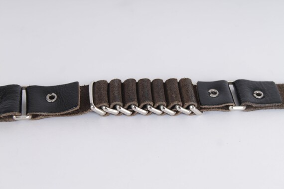 Vintage Black Studded Rockabilly Leather Ring Stu… - image 3