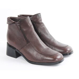 US8 Vintage Vroom & Dressmann Block Heel Booties Brown Leather Zipper Boots for Women size EU 38.5 UK 6 US 8