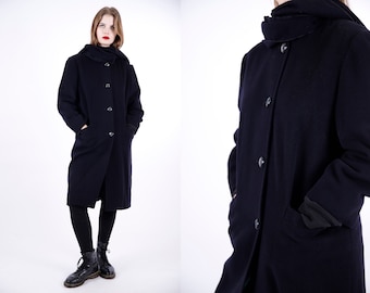 1970s Vintage Wool Coat with Scarf - Dark Marine Blue