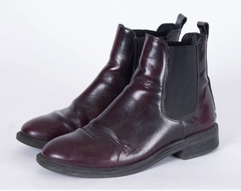 US9.5 Vintage Dark Burgundy Shiny Leather Chelsea Booties Ankle Boots Retro Shoes Red Wine Elegant Womens size UK 7.5 EU 40 US 9.5