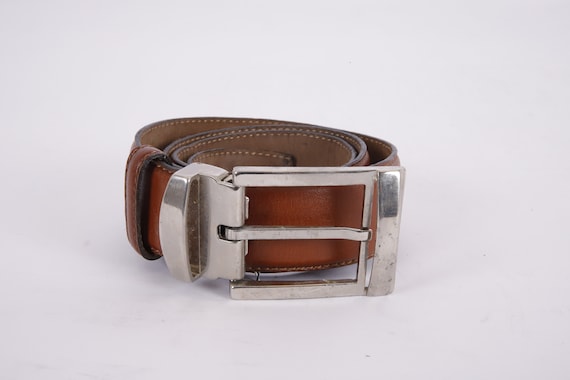 Vintage Bohemian Cognac Leather Belt Genuine Leat… - image 1