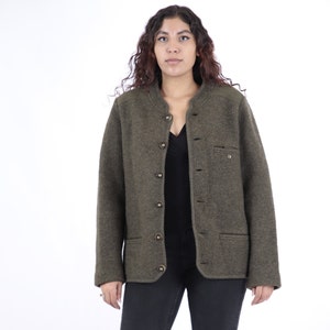 70s Vintage Olive Green Pure New Wool Cardigan Austrian Decorated Sweater for Women