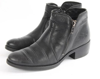 US5 Vintage Black Booties Zipper Leather Ankle Boots for Women size EU 36 UK 3 US 5