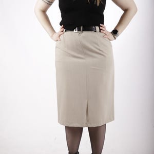 80s Vintage Classy Taupe Light Beige Belted Cream Formal Skirt