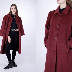 1980s Vintage Mohair Purple Red Winter Coat Winter Wool Topcoat Greatcoat Jacket for Women