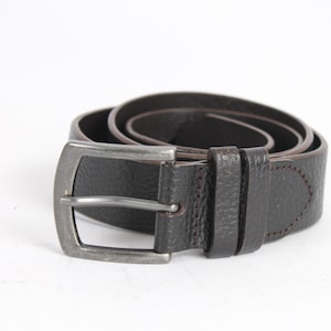 Vintage Black Leather Belt Sturdy Full Grain Rockstar Stage Indie Belt Steel Buckle