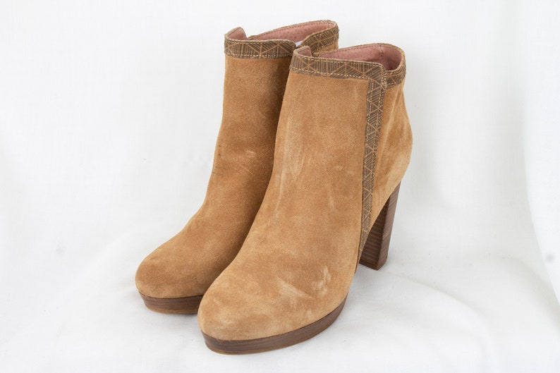 US9.5 Vintage 90s Suede Brown Leather Elegant Ankle Boots for Women size EU40 UK7.5 US9.5