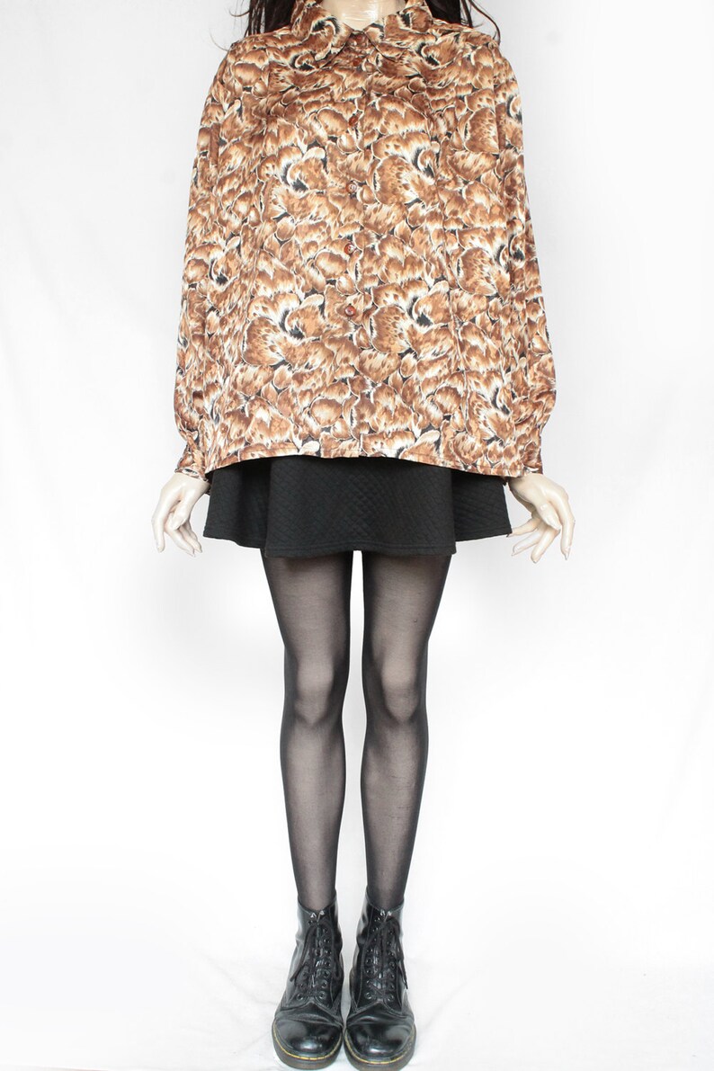 70s Vintage Blouse Button Up Bohemian Floral Brown Burned Orange Patterned Blouse for Women