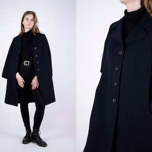1970s Vintage Dark Blue Wool Greatcoat Overcoat Winter Autumn Coat for Women