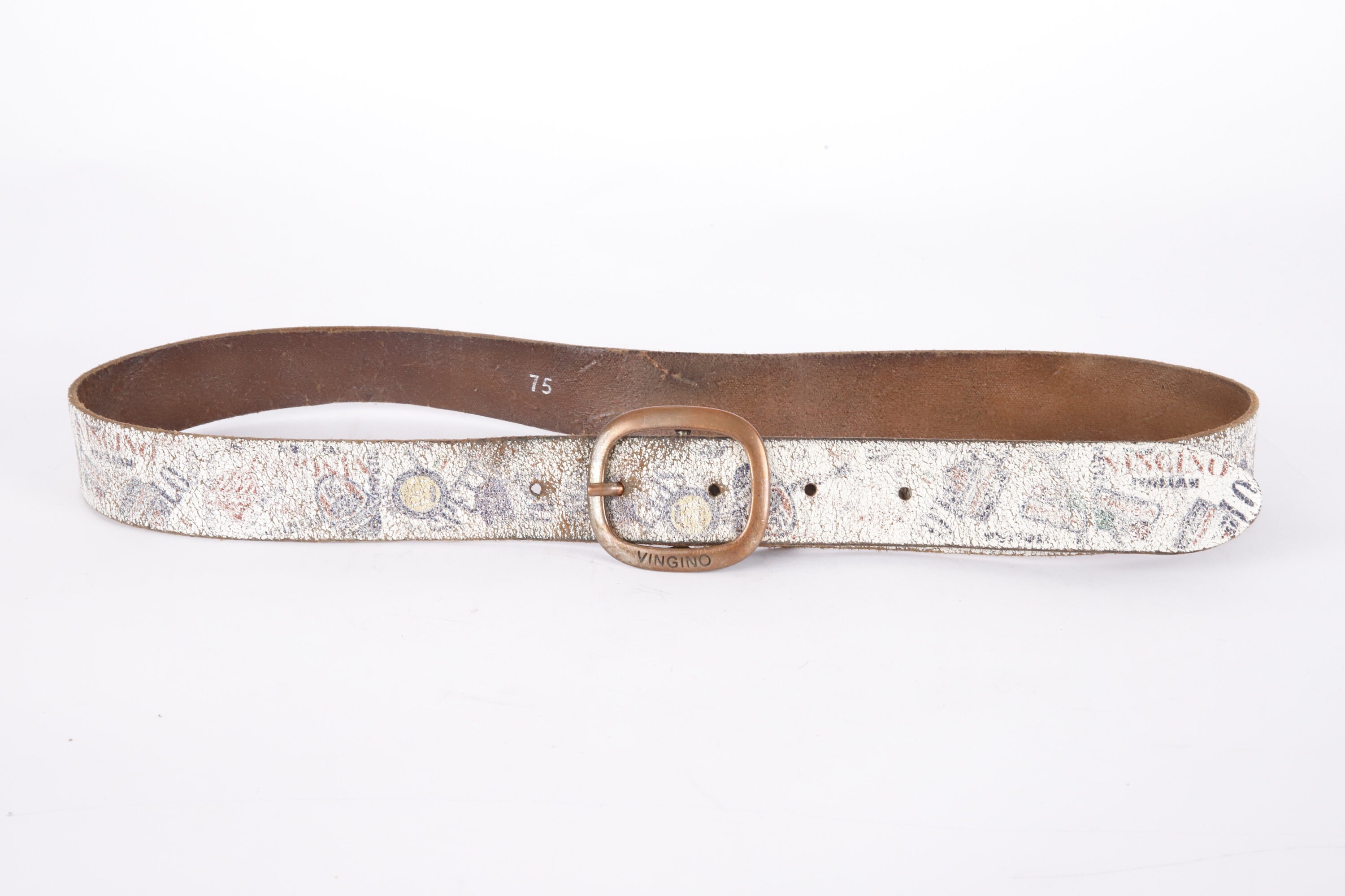 Vintage Distressed Biege Unisex Belt Womens Beige Suede Western Belt – Silver Antique Buckle main image 3