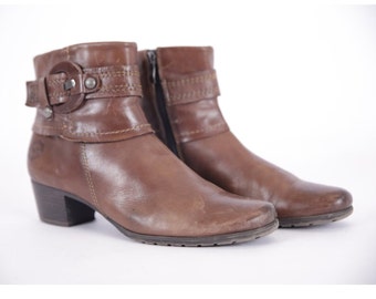 Bottes vintage en cuir marron avec boucle - Fermeture éclair pour femme EU41 US10.5