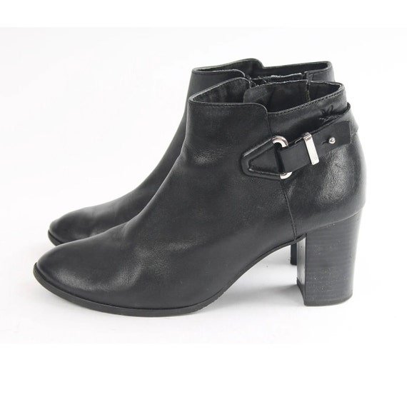 Vintage Black Leather Buckle Ankle Boots, EU 38 / US 7.5