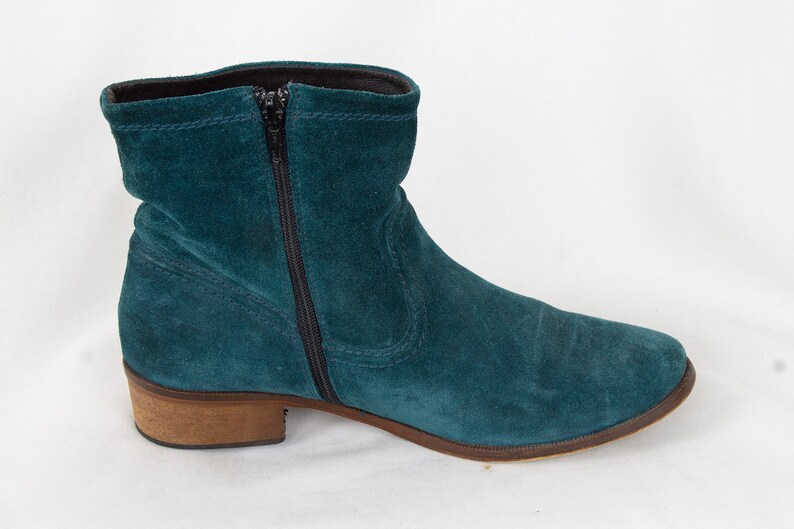 US8.5 Vintage 90s Green Suede Leather Elegant Ankle Boots for Women size EU39 UK6.5 US8.5