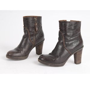 US6.5 Brown Ankle Boots Winter Warm Interior Leather Vintage Zipper Booties for Women size UK4.5 EU37 US6.5