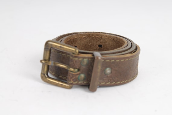 Vintage Brown Full Grain Leather Western Belt With Brass 