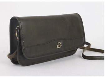 Bolso bandolera vintage de piel Gabrielle: bolso verde oliva de los años 80