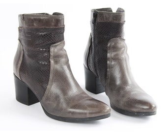 US7.5 Vintage Brown Leather Snakeskin Boots for Women size EU 40 UK 7.5 US 9.5