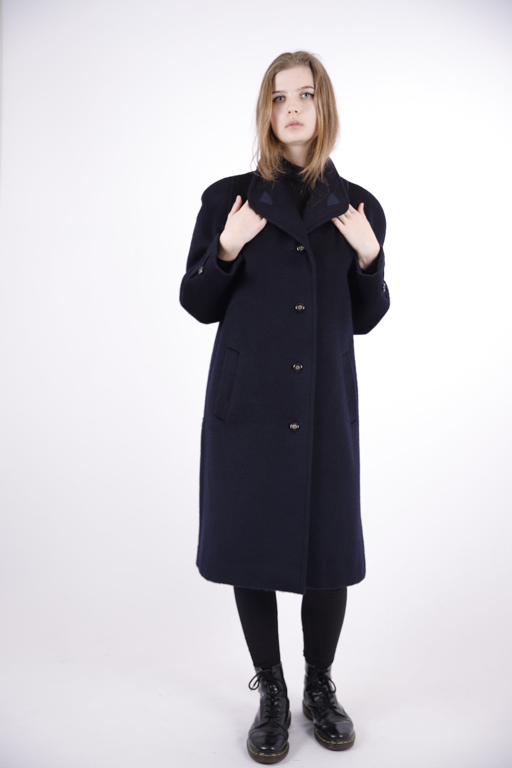 ジャケット・アウター AT LAST&CO WOOL COAT DARK NAVY 1970s Vintage Dark Marine Blue Wool Winter Autumn Coat With