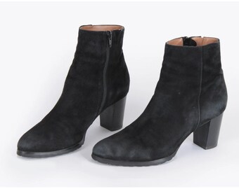 Vintage Black Suede Leather Ankle Boots - EU39 / US8.5