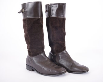 US8 Vintage Brown Ankle Boots Leather with Suede for Women size EU40 / UK7 / US9