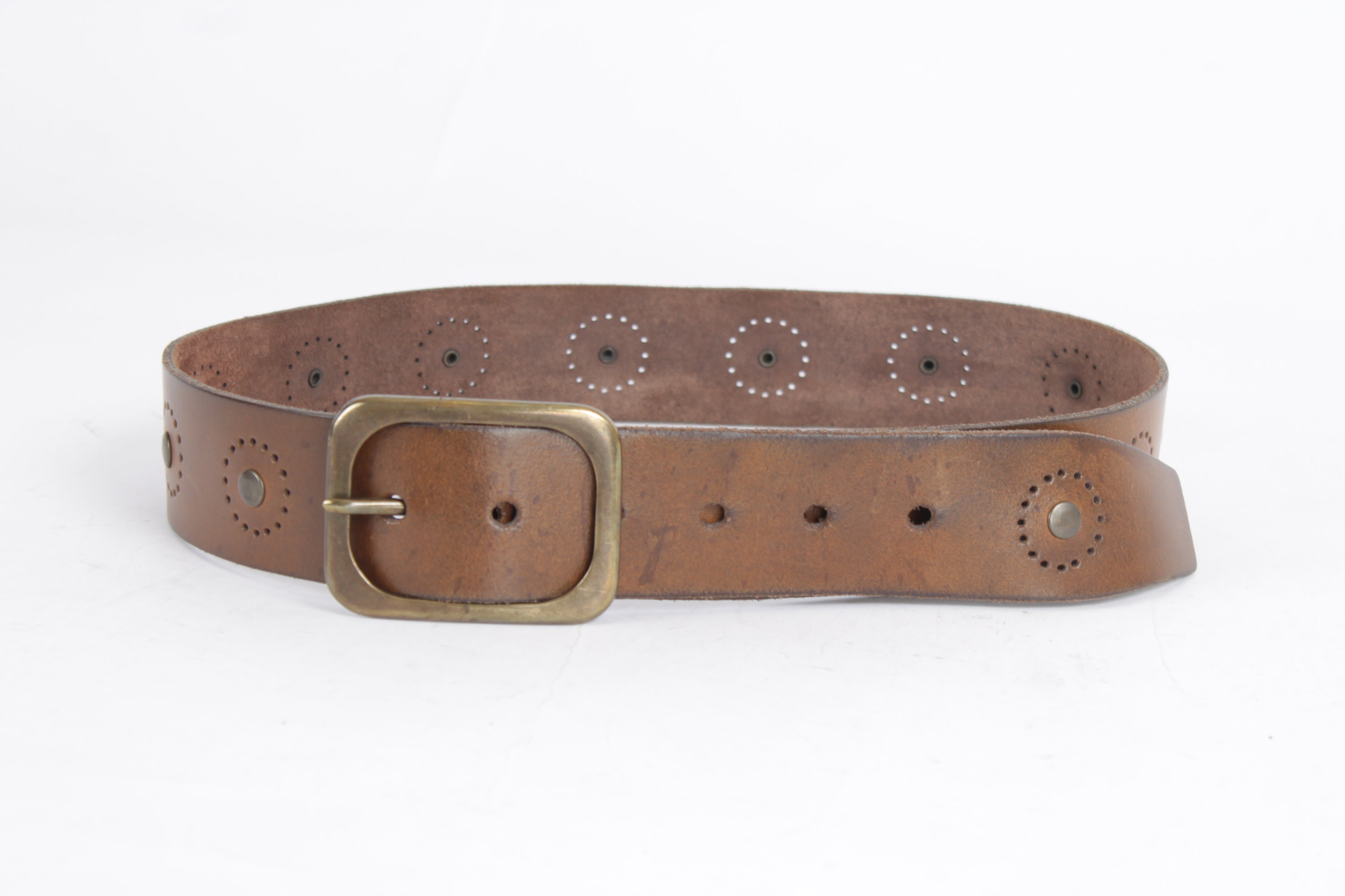 Vintage Brown Leather Cowboy Belt: Studded Western Style  display picture 2
