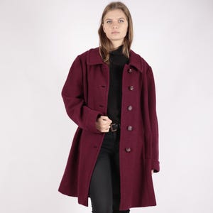 Chaqueta de lana color burdeos y rojo vintage de los años 70 para mujer, para invierno y otoño
