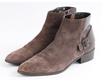 Vintage Mango Suede Ankle Boots: Brown Leather Buckle, EU 41 / US 9.5