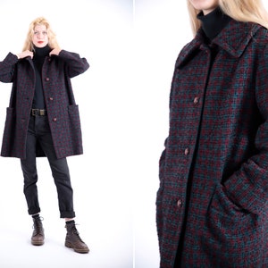 1980s Vintage Plaid Wool Topcoat: Purple Green Winter Jacket
