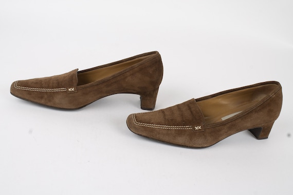 US8.5 Vintage 90s Green Suede Leather Elegant Ankle Boots for Women size EU39 UK6.5 US8.5