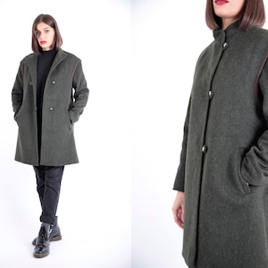 1970s Vintage Italian Green Olive Wool Loden Longcoat Greatcoat Overcoat Winter Autumn for Women