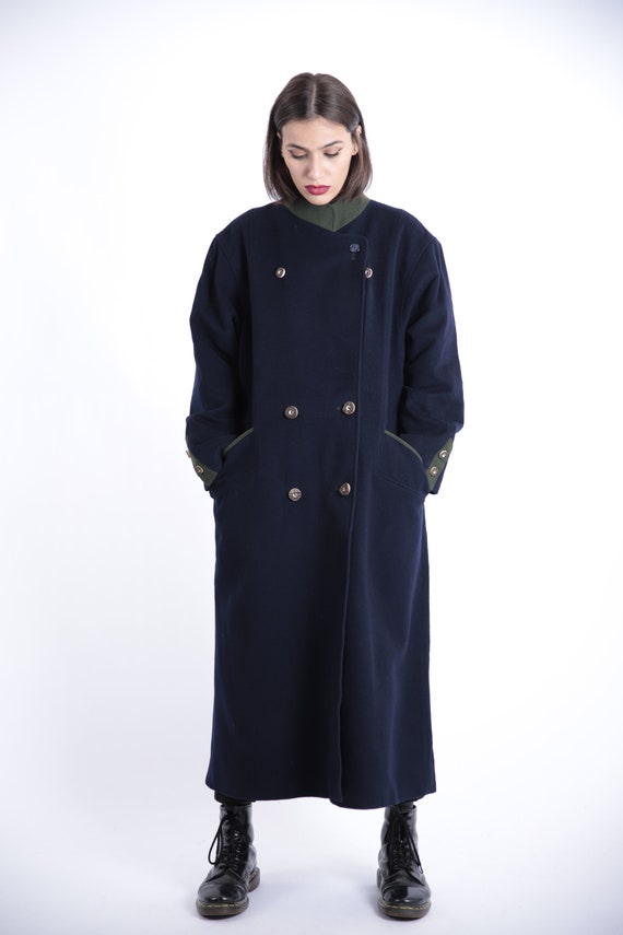 1970s Vintage Dark Marine Blue Olive Wool Loden W… - image 4