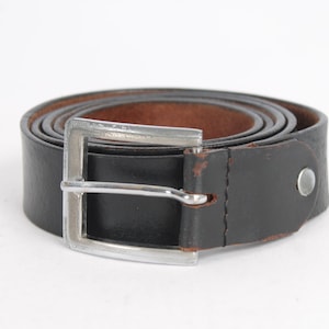 Vintage Black Leather Belt Sturdy Full Western Grain Belt Steel Buckle